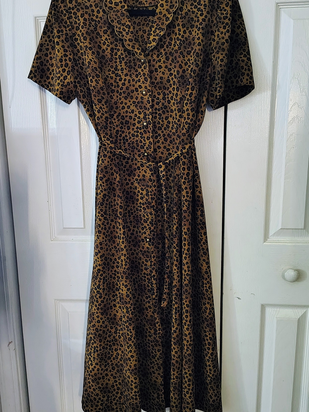 Leslie Fay Brown and Black Leopard Midi Dress